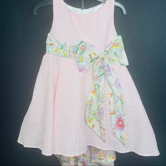 Girls Seersucker/Floral Bow-Waist Hi-Low Dress - Picture 3 of 9